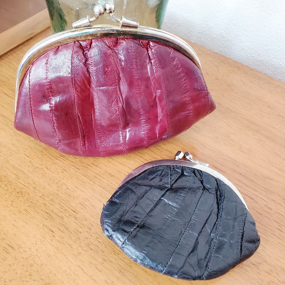 VTG EEL Skin Small Change Purses Red Black Wallets Bundle Retro Accessories - Picture 1 of 8